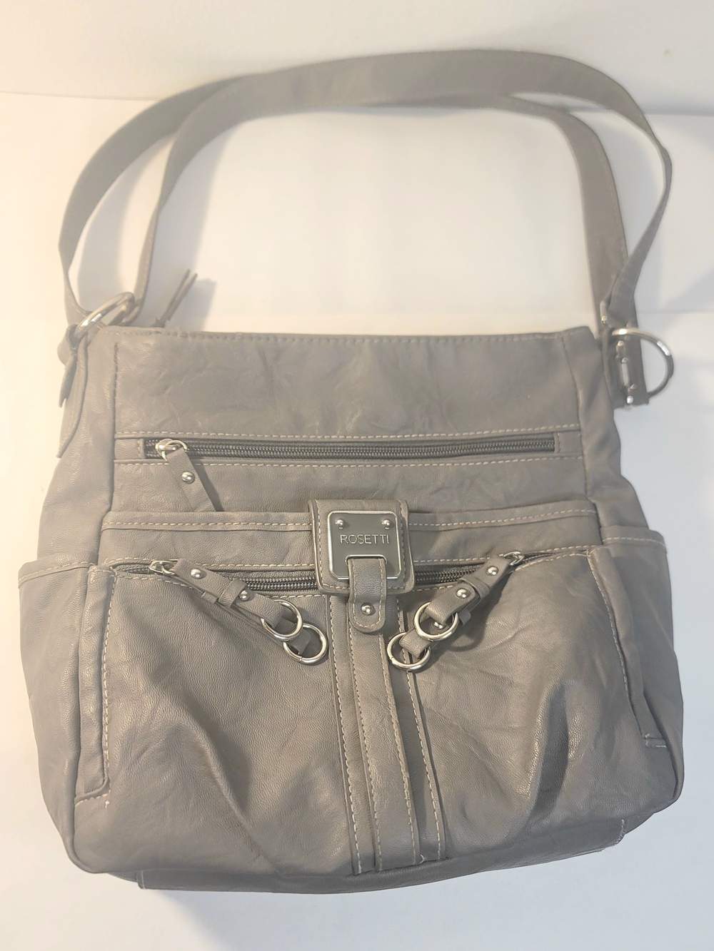 Rosetti Light Gray Multi-Pocket Crossbody Bag
